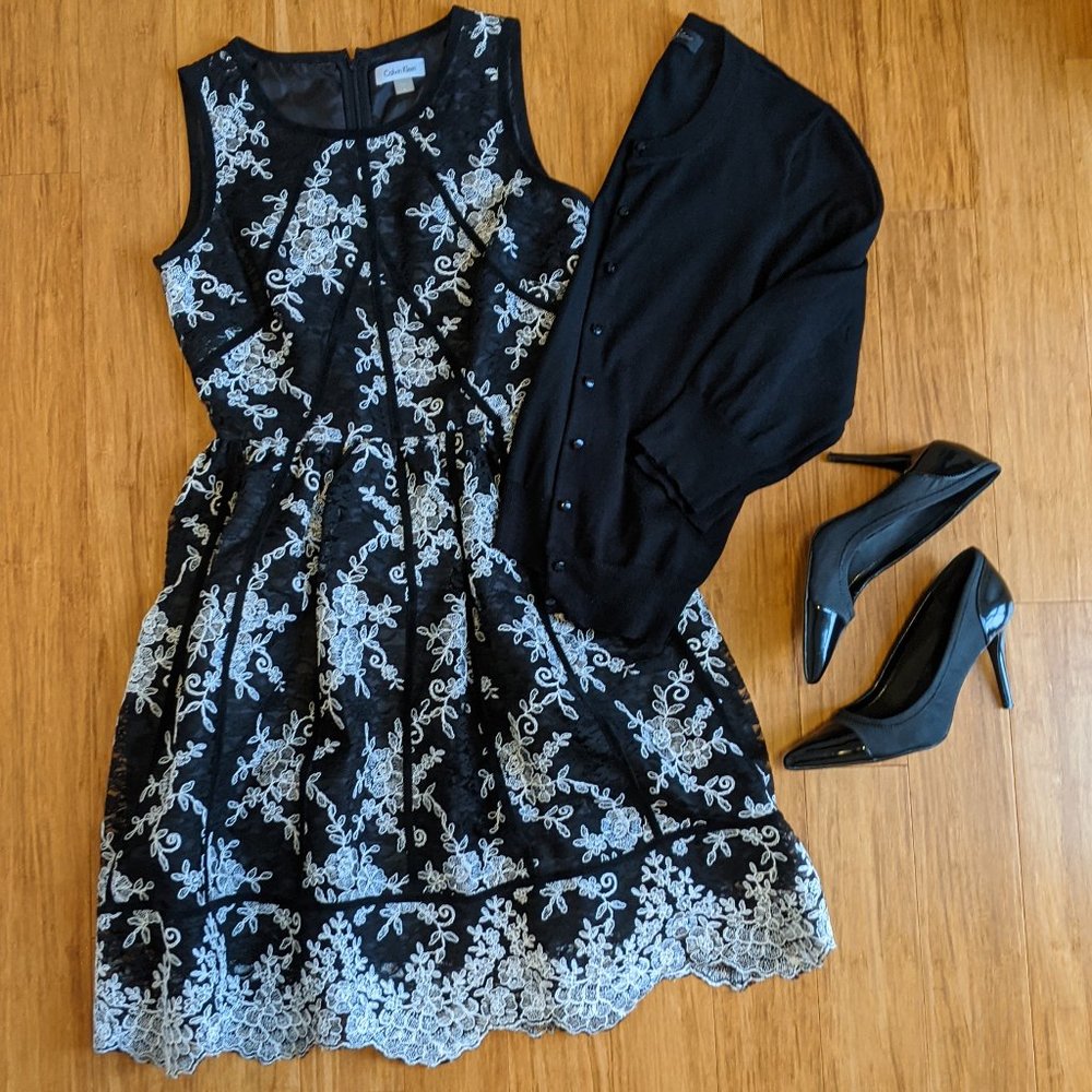 Calvin Klein black and white lace sleeveless dress